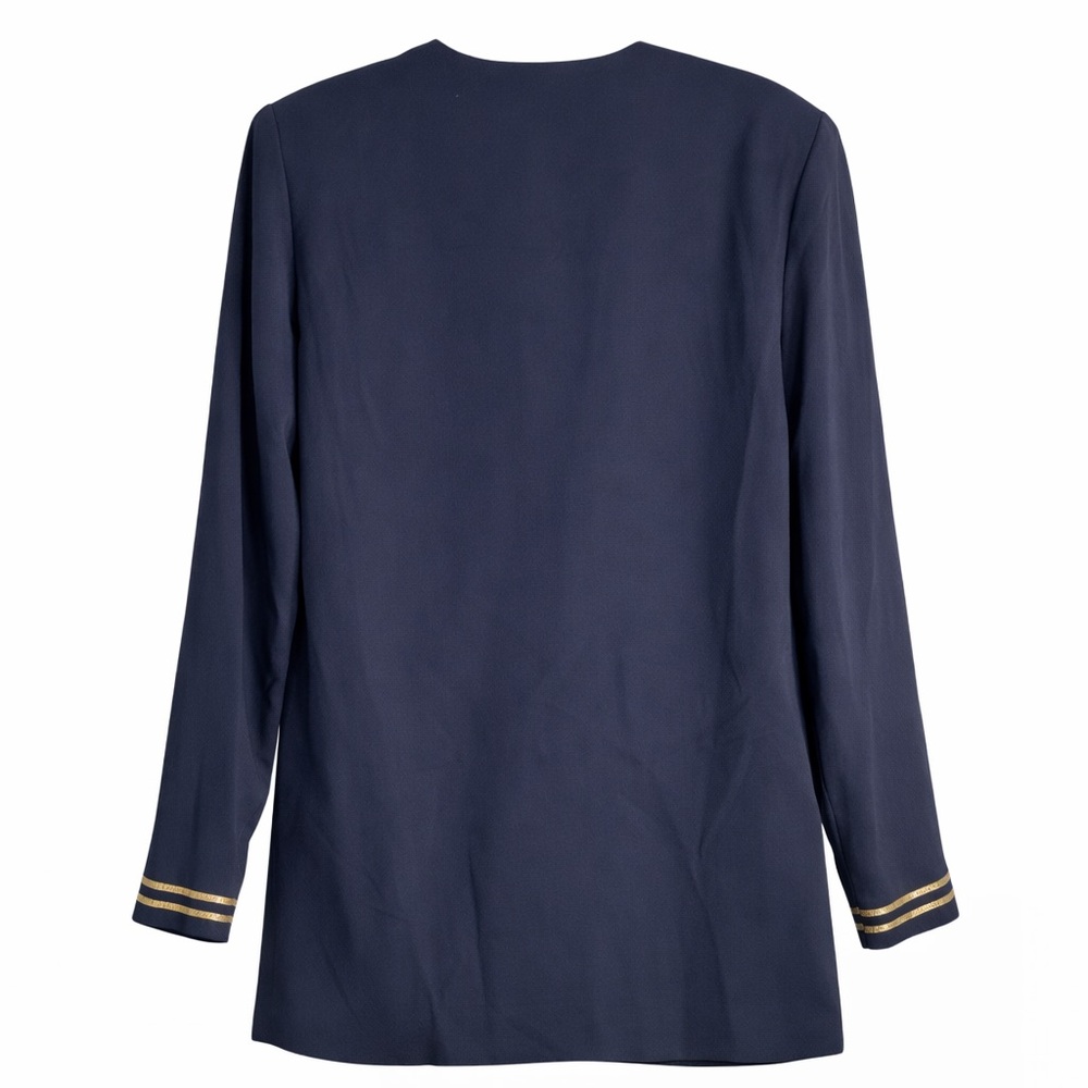 Vintage Worthington Navy Blazer with Gold Crest | 1980s Padded Shoulder Size 12 - Picture 2 of 4